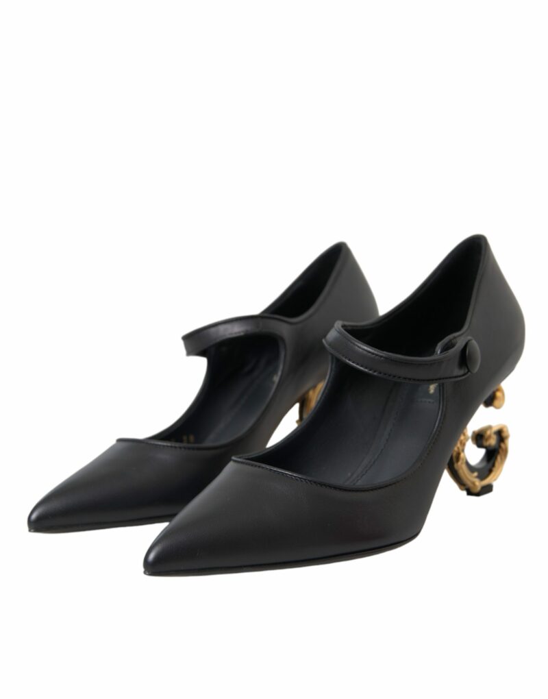 Dolce & Gabbana Black Leather Logo Heels Mary Janes Pumps Shoes - Image 3