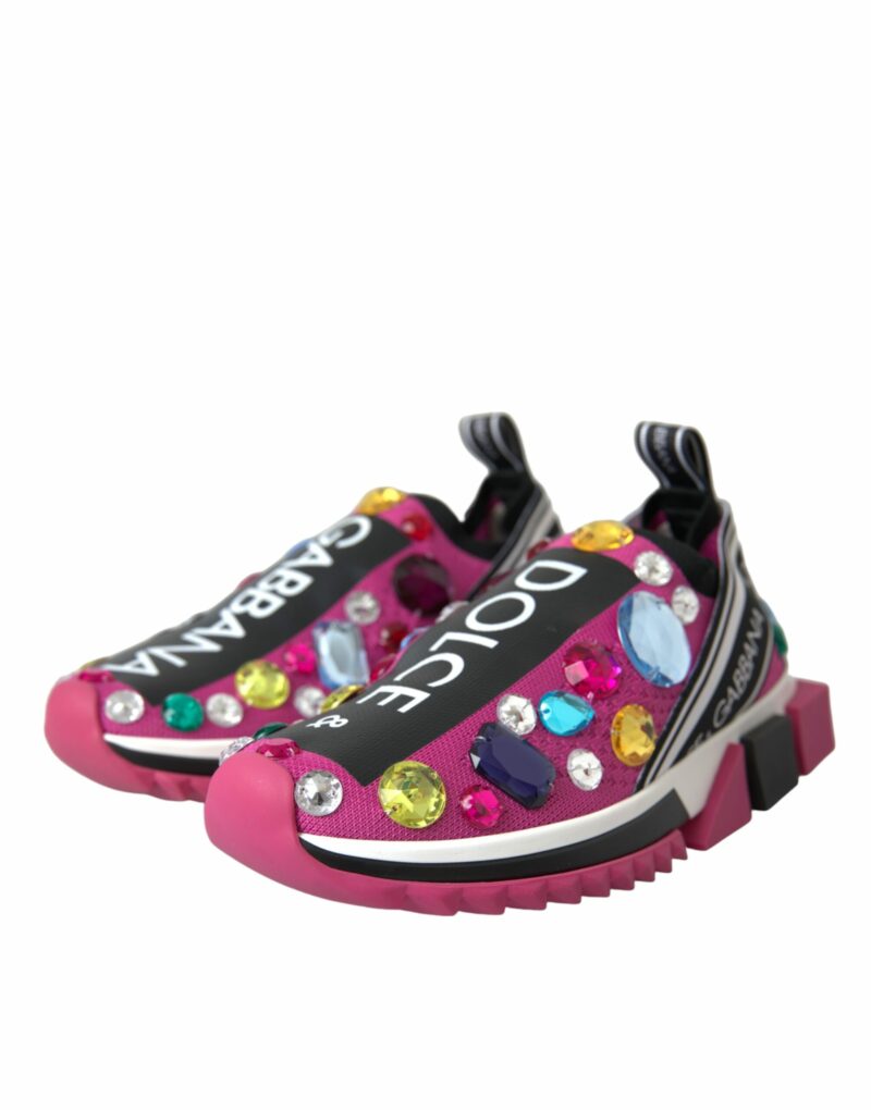 Dolce & Gabbana Pink Sorrento Crystals Sneakers Shoes - Image 3