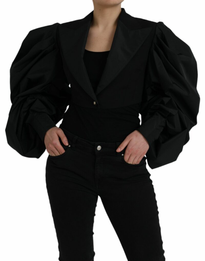 Dolce & Gabbana Black Polyester Puffed Sleeves Cropped Jacket - Image 2