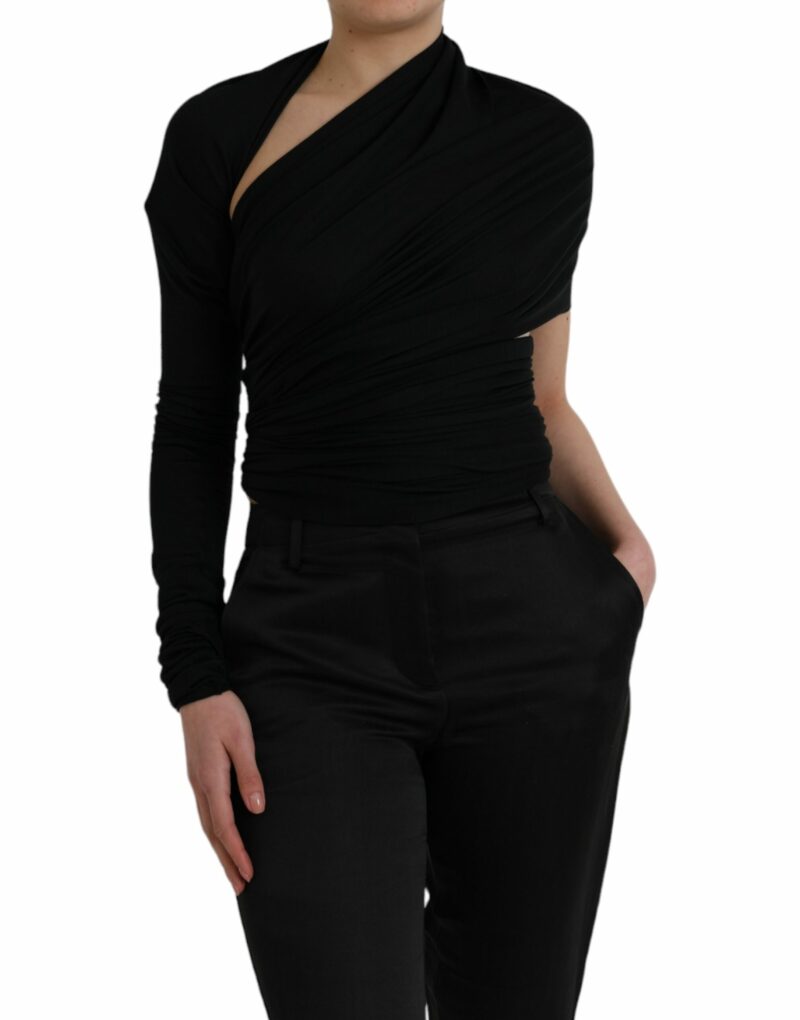 Dolce & Gabbana Black Wool Cutout Asymmetric Long Sleeve Top - Image 2