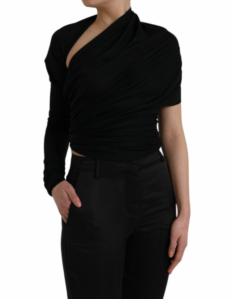 Dolce & Gabbana Black Wool Cutout Asymmetric Long Sleeve Top - Image 3