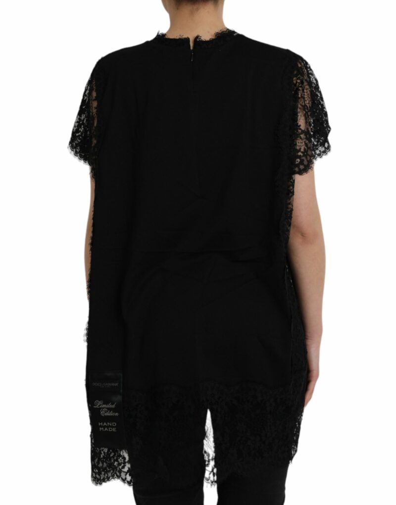 Dolce & Gabbana Black Sacred Heart Print Cotton Lace T-shirt - Image 2