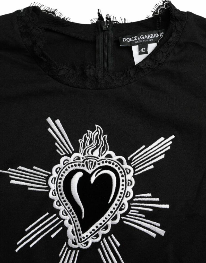 Dolce & Gabbana Black Sacred Heart Print Cotton Lace T-shirt - Image 5