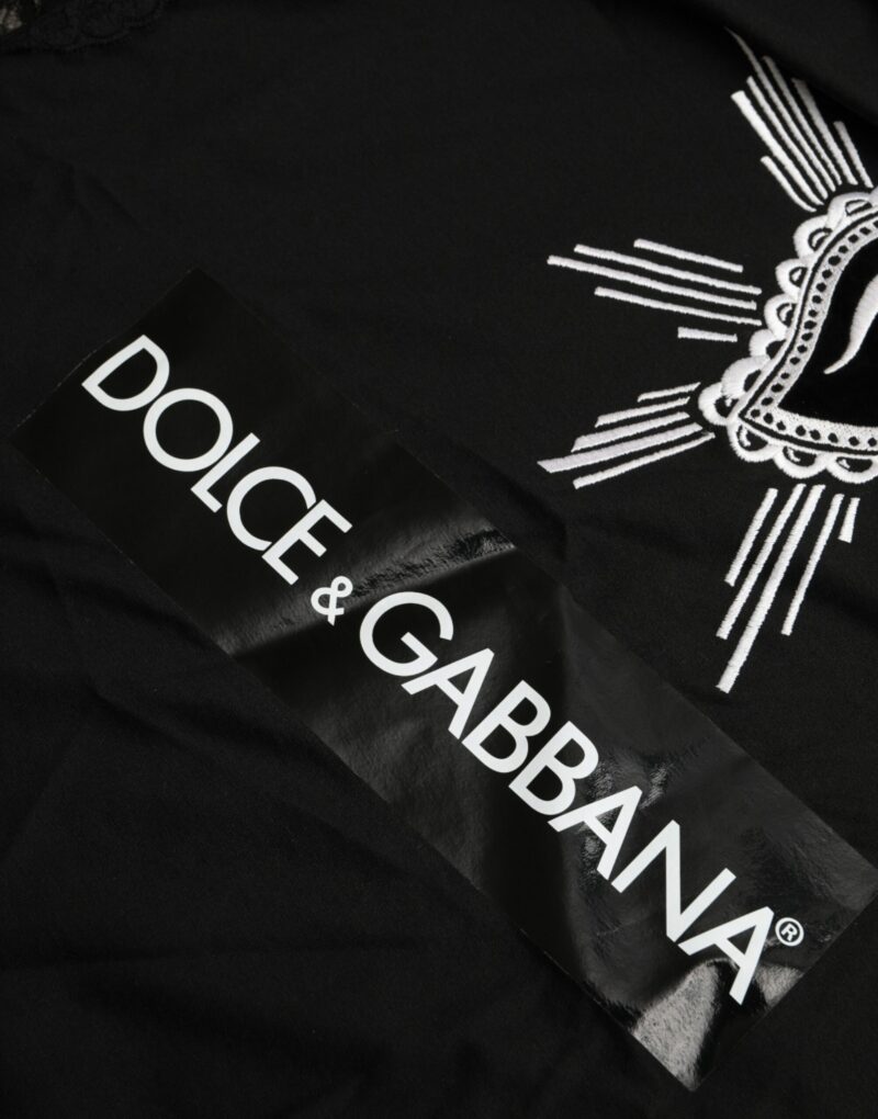 Dolce & Gabbana Black Sacred Heart Print Cotton Lace T-shirt - Image 7