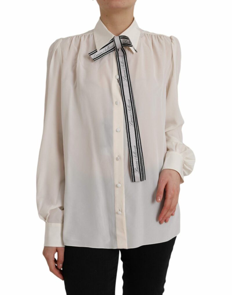 Dolce & Gabbana Off White Long Sleeve Button Down Blouse Top - Image 2