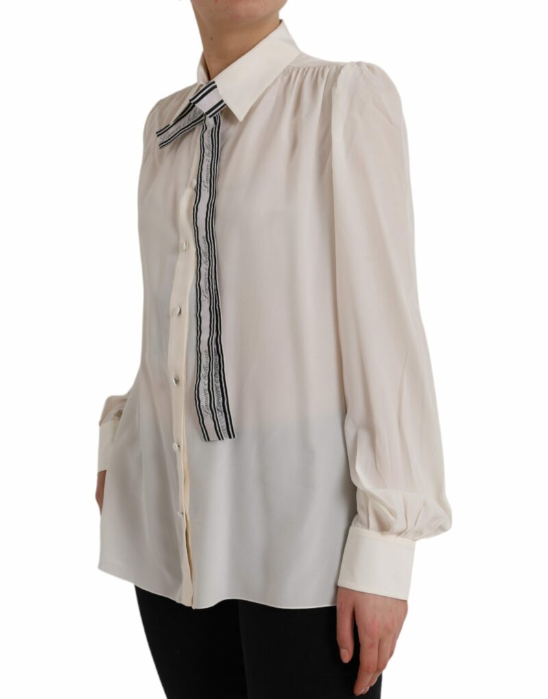 Dolce & Gabbana Off White Long Sleeve Button Down Blouse Top - Image 3