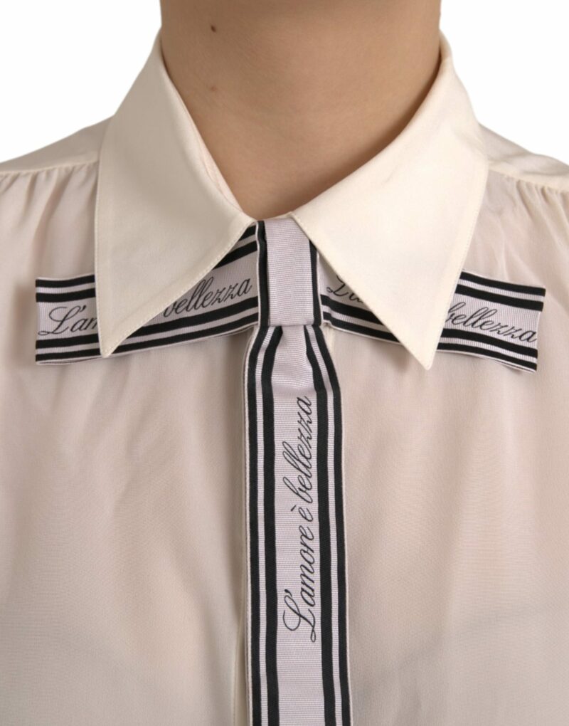 Dolce & Gabbana Off White Long Sleeve Button Down Blouse Top - Image 5