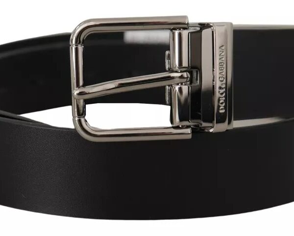 Dolce & Gabbana Black Calf Leather Logo Engraved Metal Buckle Belt