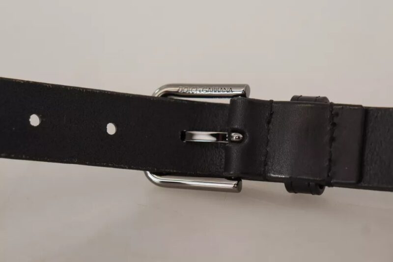 Dolce & Gabbana Black Calf Leather Classic Metal Logo Buckle Belt - Image 4