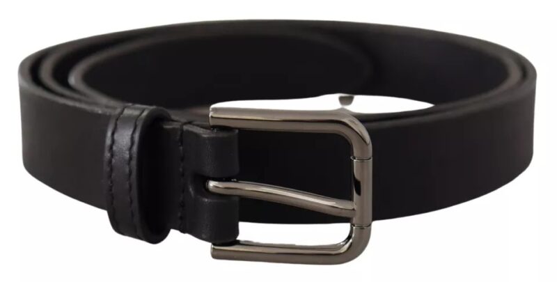 Dolce & Gabbana Black Calf Leather Classic Metal Logo Buckle Belt - Image 2