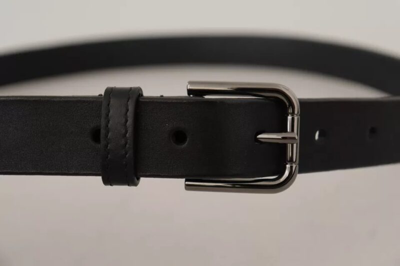 Dolce & Gabbana Black Calf Leather Classic Metal Logo Buckle Belt - Image 5