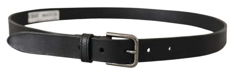 Dolce & Gabbana Black Calf Leather Classic Metal Logo Buckle Belt - Image 3