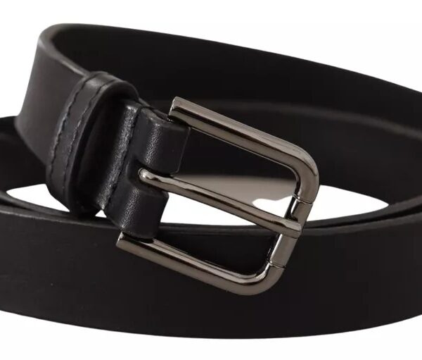 Dolce & Gabbana Black Calf Leather Classic Metal Logo Buckle Belt