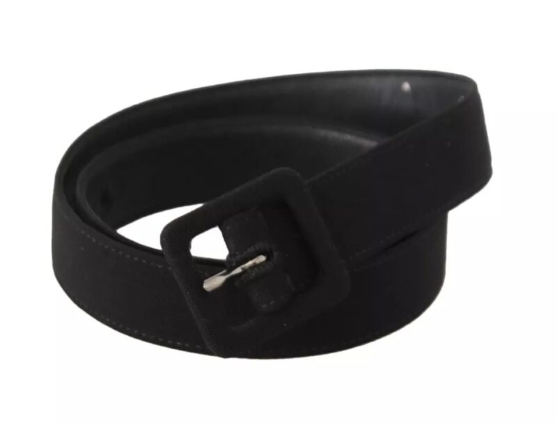 Dolce & Gabbana Black Velvet Leather Logo Waist Buckle Belt - Image 2