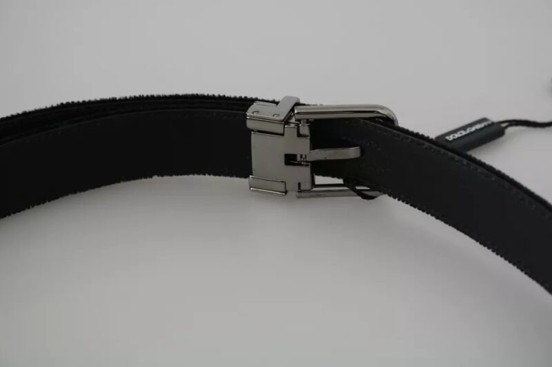 Dolce & Gabbana Black Velvet Leather Silver Buckle Belt - Image 4