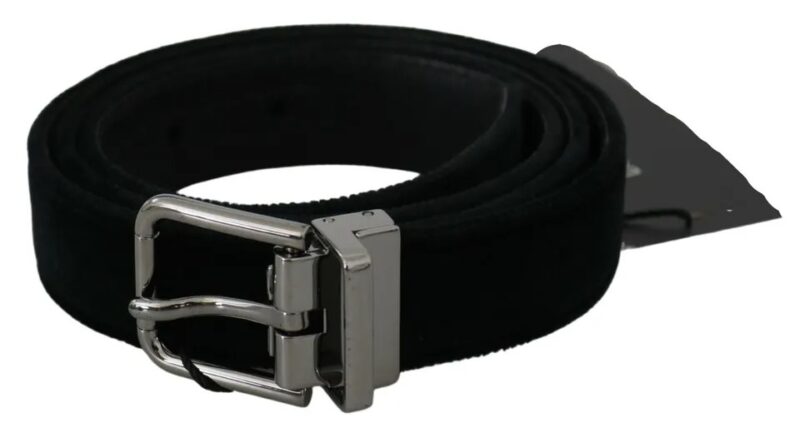 Dolce & Gabbana Black Velvet Leather Silver Buckle Belt - Image 2