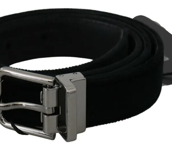 Dolce & Gabbana Black Velvet Leather Silver Buckle Belt