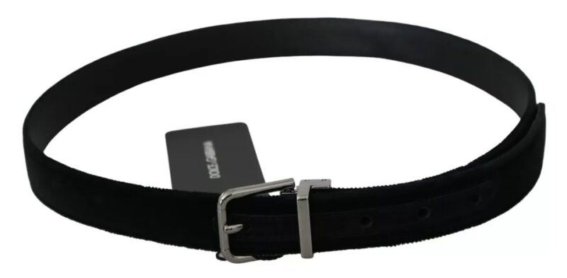 Dolce & Gabbana Black Velvet Leather Silver Buckle Belt - Image 3