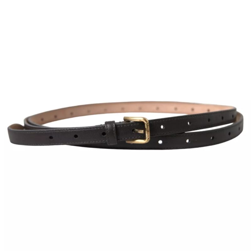Dolce & Gabbana Dark Brown Leather Gold Metal Buckle Women Belt - Image 3