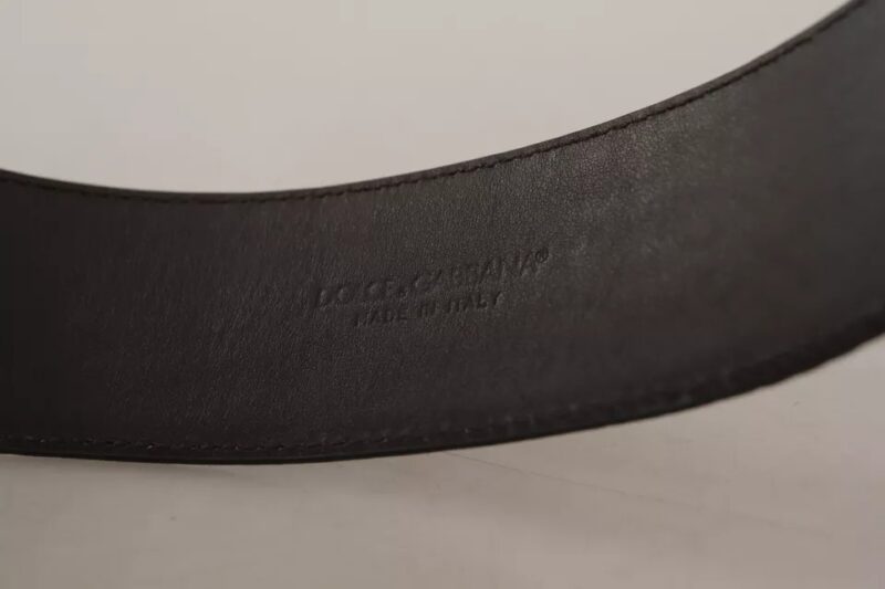 Dolce & Gabbana Brown Crocodile Pattern Leather Gold Oval Buckle Belt - Image 5