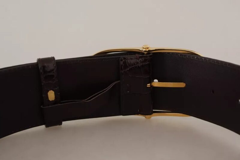 Dolce & Gabbana Brown Crocodile Pattern Leather Gold Oval Buckle Belt - Image 7
