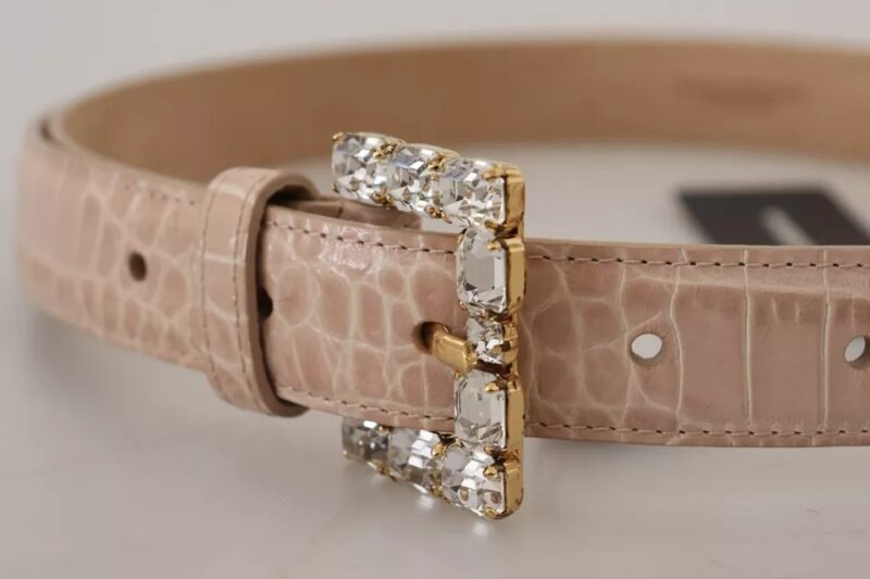Dolce & Gabbana Beige Leather Crystal Buckle Women Belt - Image 8