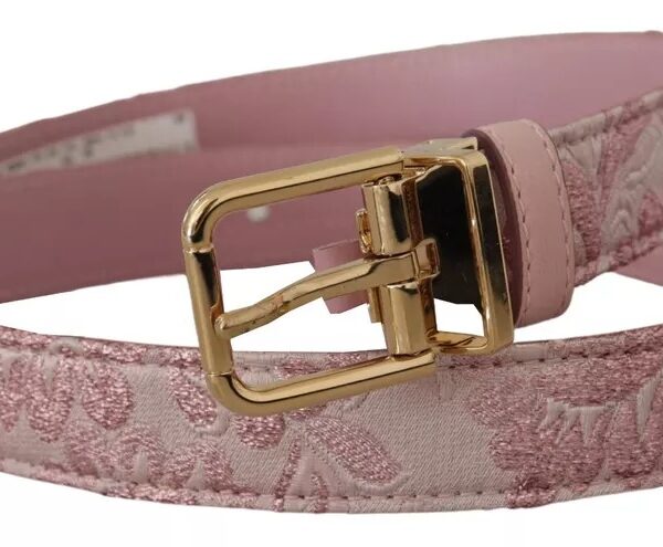Dolce & Gabbana Pink Jaquard Embroidered Gold Tone Metal Buckle Belt