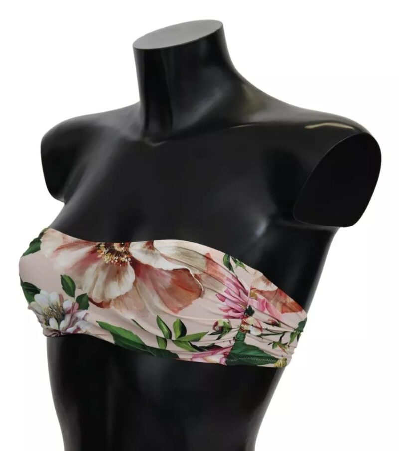 Dolce & Gabbana Pink Floral Print Swimsuit Beachwear Bikini Top - Image 2