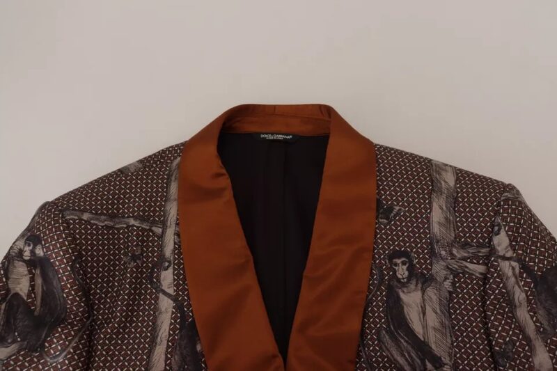 Dolce & Gabbana Bronze Monkey Print Silk Slim Jacket Blazer - Image 2