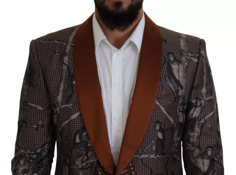 Dolce & Gabbana Bronze Monkey Print Silk Slim Jacket Blazer - Image 7