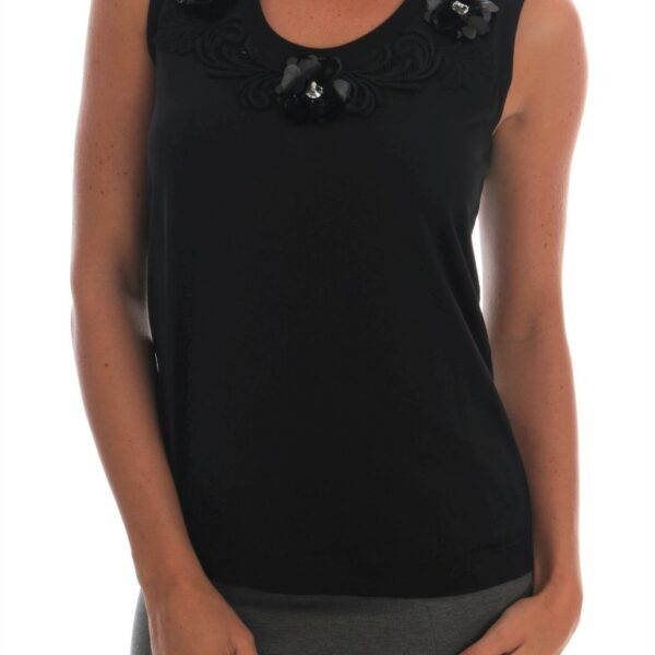 Dolce & Gabbana Black Floral Sequined Cami Blouse