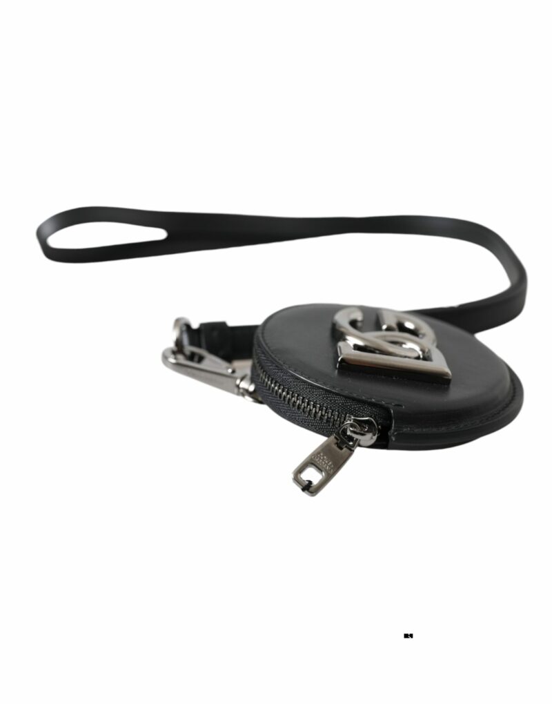 Dolce & Gabbana Black Round Leather DG Logo Coin Purse Lanyard Wallet - Image 4