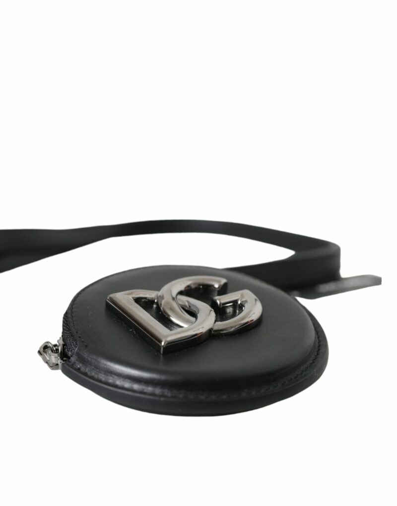 Dolce & Gabbana Black Round Leather DG Logo Coin Purse Lanyard Wallet - Image 5
