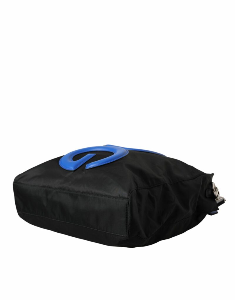 Dolce & Gabbana Black Nylon Blue Leather Hashtag Shopping Tote Bag - Image 5
