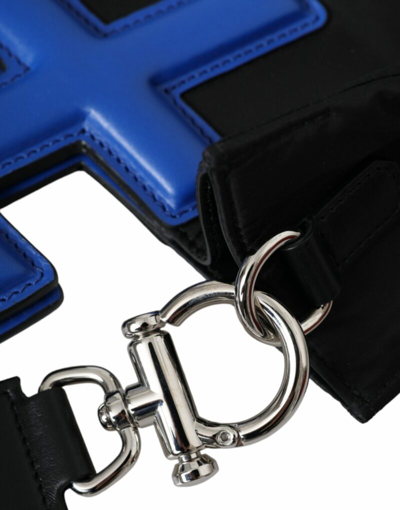 Dolce & Gabbana Black Nylon Blue Leather Hashtag Shopping Tote Bag - Image 7