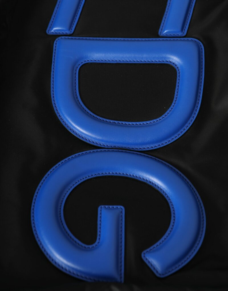 Dolce & Gabbana Black Nylon Blue Leather Hashtag Shopping Tote Bag - Image 8