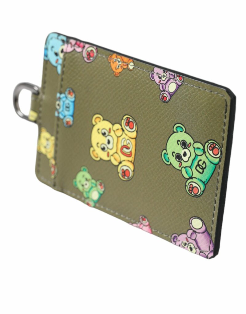 Dolce & Gabbana Army Green Teddy Bear Leather Women Card Holder Wallet - Image 3