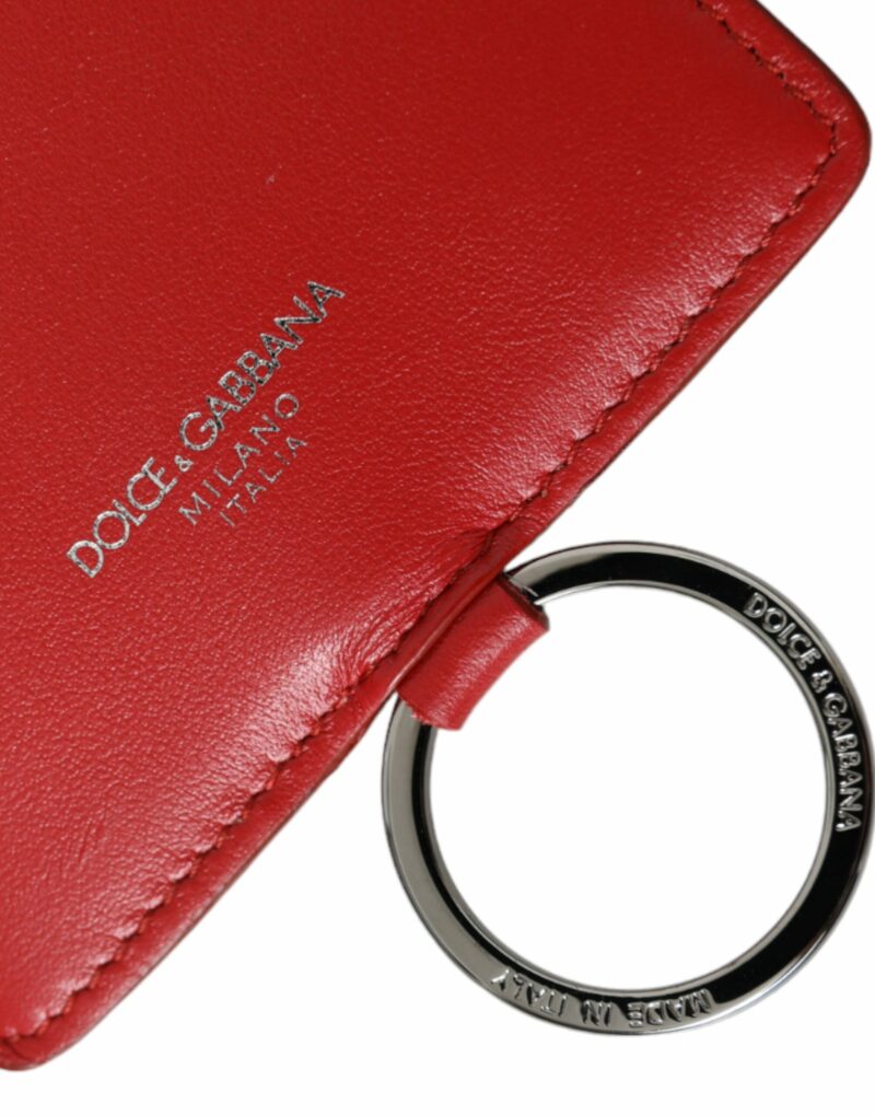 Dolce & Gabbana Red Calfskin Leather Lanyard Logo Card Holder Wallet - Image 3