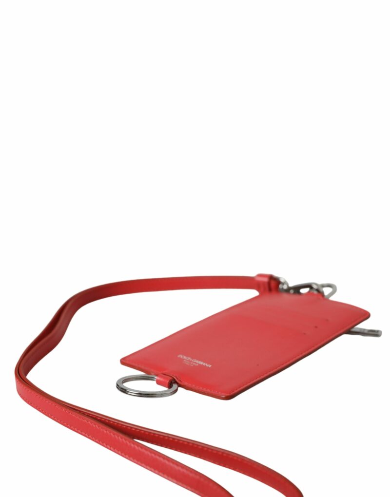 Dolce & Gabbana Red Calfskin Leather Lanyard Logo Card Holder Wallet - Image 4