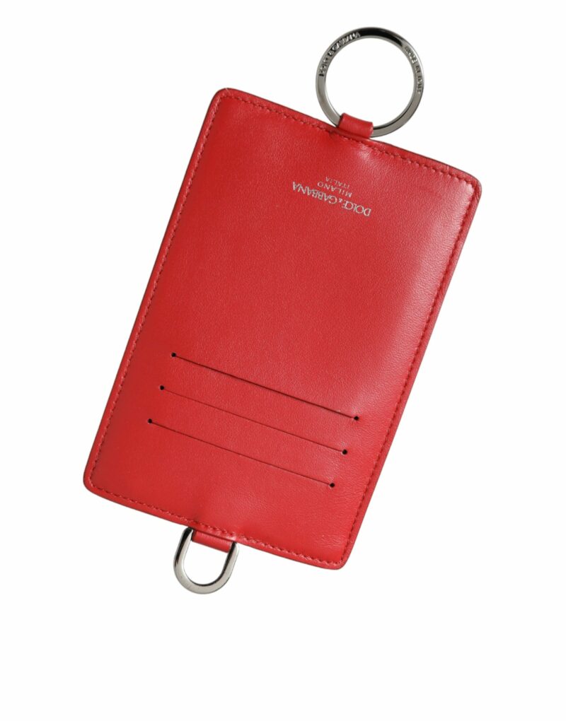 Dolce & Gabbana Red Calfskin Leather Lanyard Logo Card Holder Wallet - Image 5