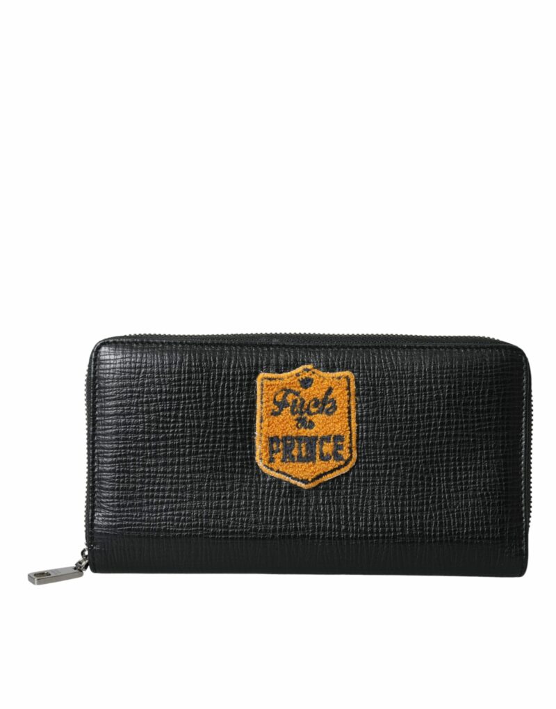 Dolce & Gabbana Black Leather Logo Patch Zip Around Continental Wallet - Image 2