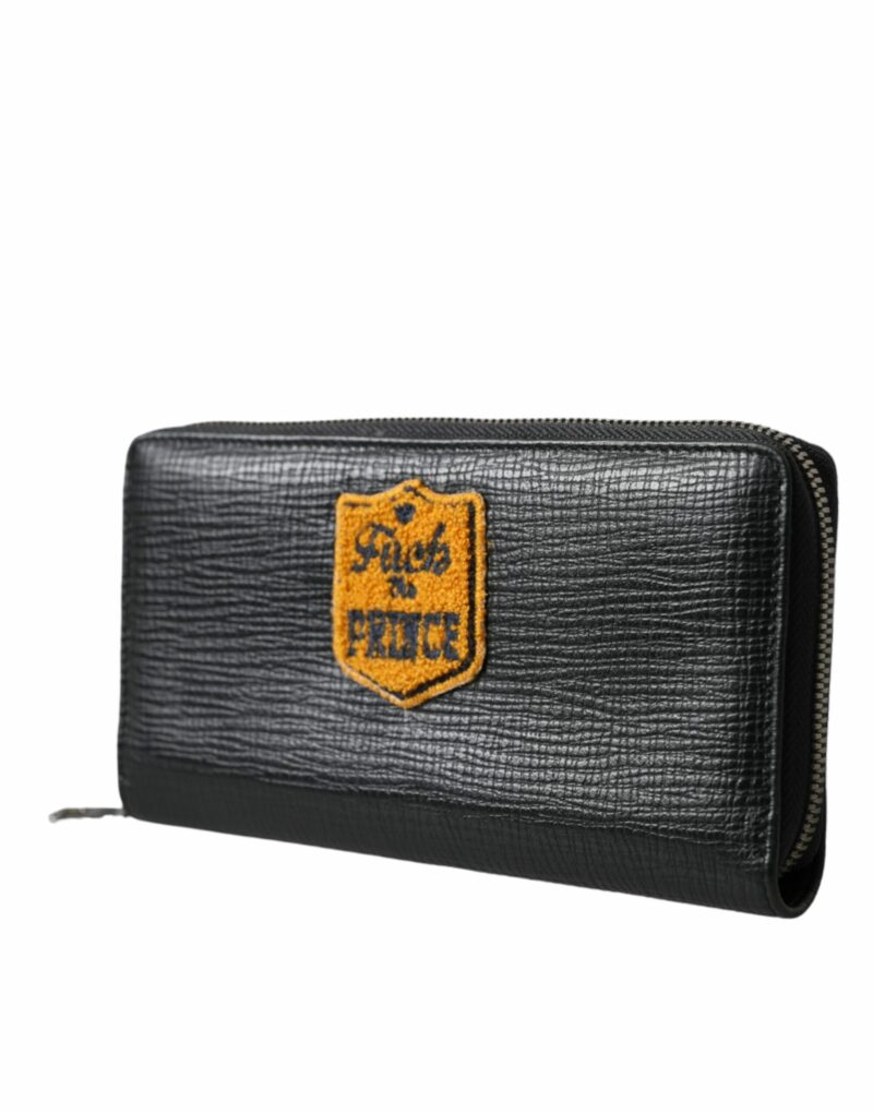 Dolce & Gabbana Black Leather Logo Patch Zip Around Continental Wallet - Image 3