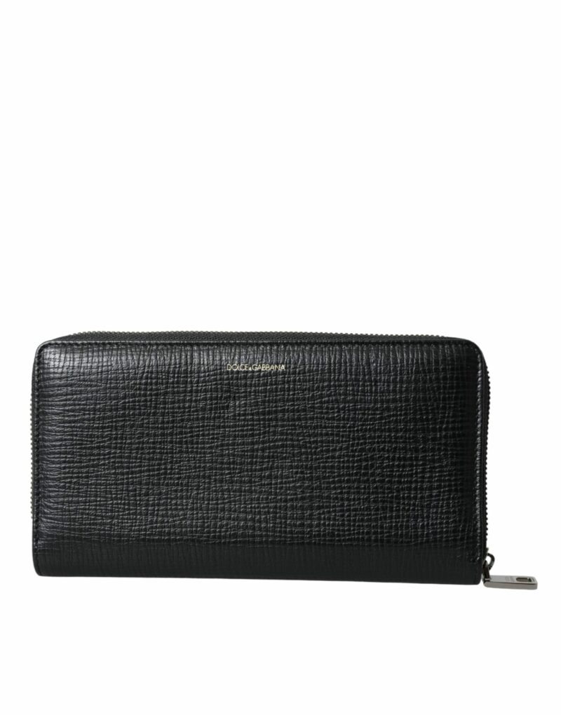 Dolce & Gabbana Black Leather Logo Patch Zip Around Continental Wallet - Image 4