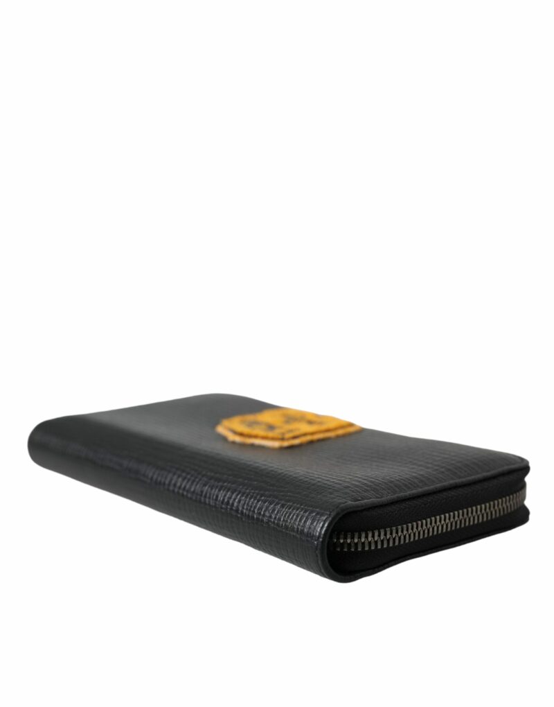Dolce & Gabbana Black Leather Logo Patch Zip Around Continental Wallet - Image 6