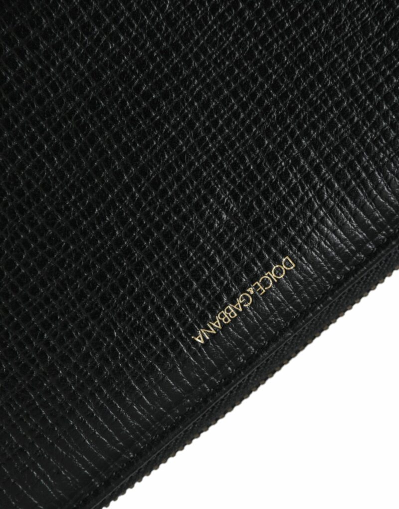Dolce & Gabbana Black Leather Logo Patch Zip Around Continental Wallet - Image 7