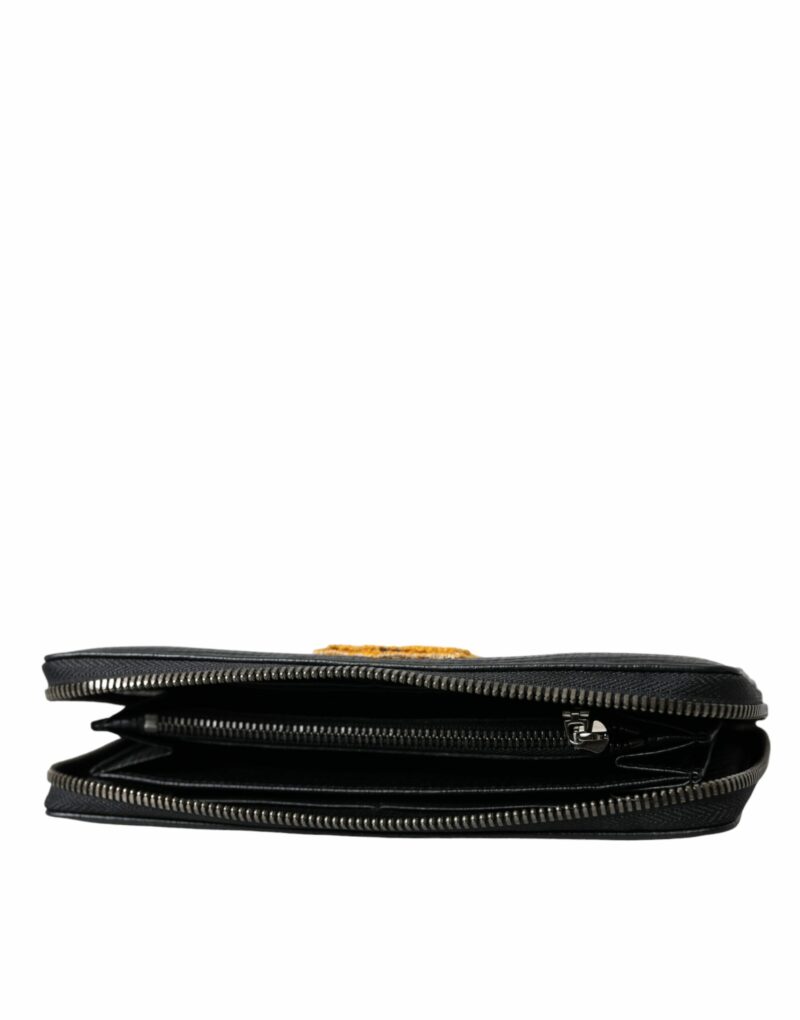 Dolce & Gabbana Black Leather Logo Patch Zip Around Continental Wallet - Image 8