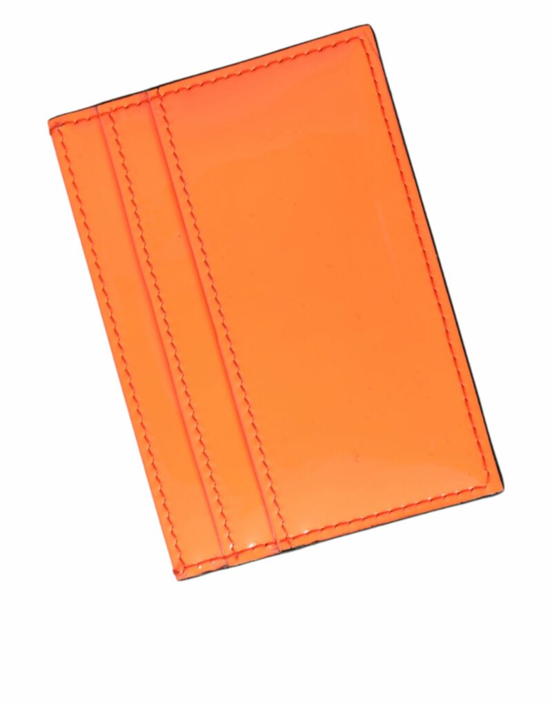 Dolce & Gabbana Orange Black Leather Logo Plaque Card Holder Wallet - Image 3