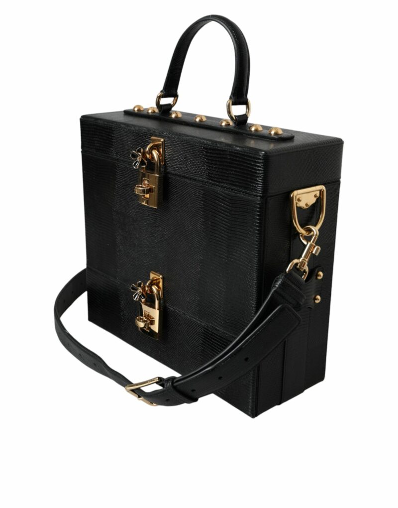 Dolce & Gabbana Black Lizard Embossed Calfskin Leather Double Box Bag - Image 3