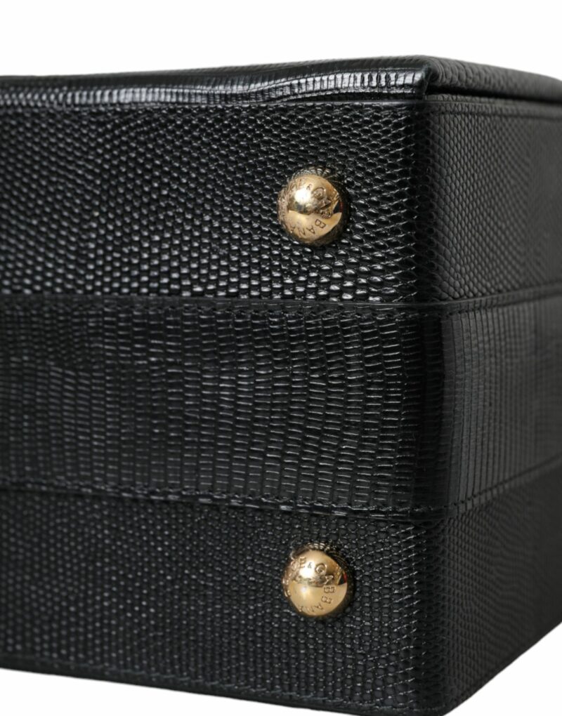 Dolce & Gabbana Black Lizard Embossed Calfskin Leather Double Box Bag - Image 4