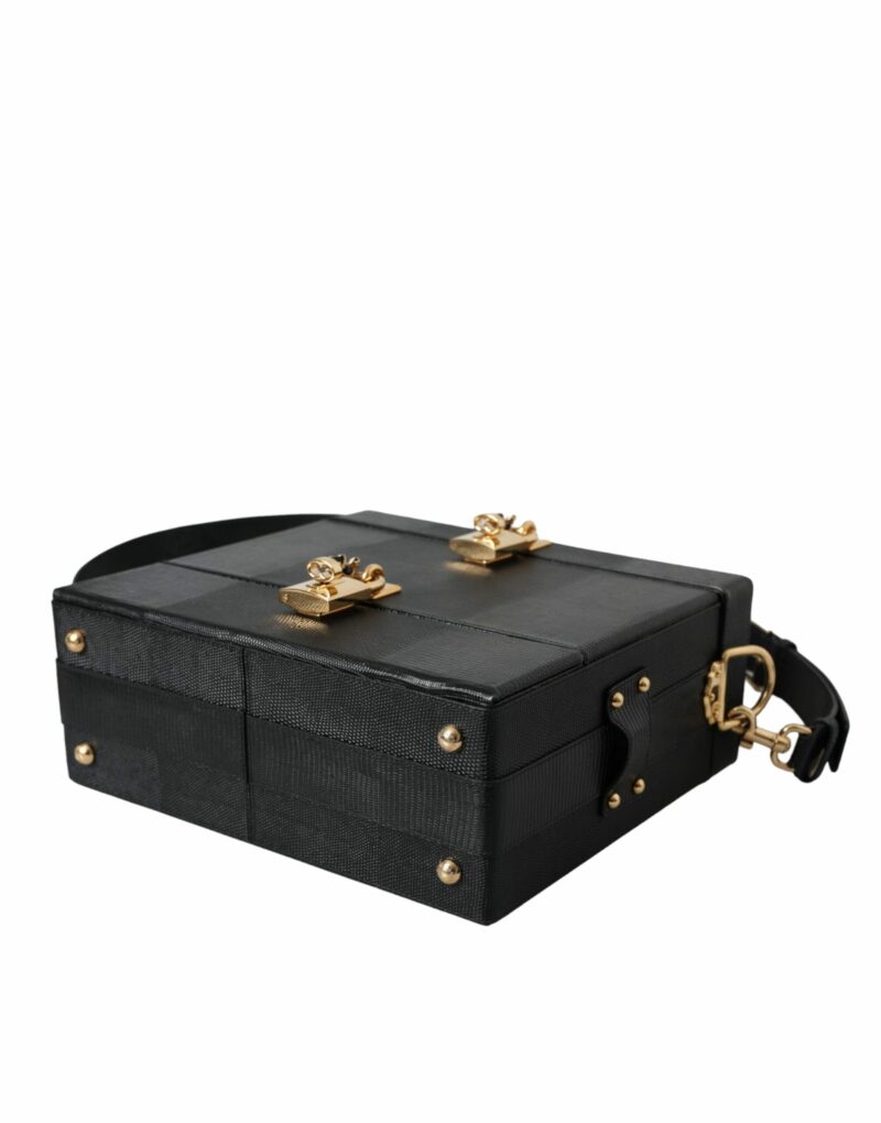 Dolce & Gabbana Black Lizard Embossed Calfskin Leather Double Box Bag - Image 5